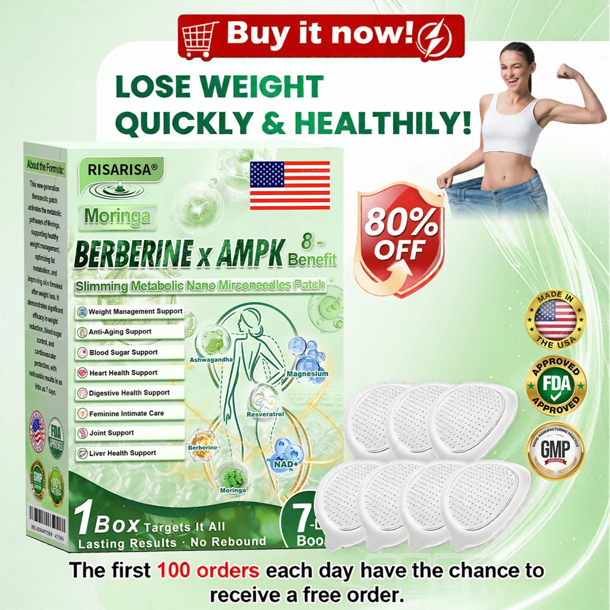 ✅RISARISA® 𝐌𝐨𝐫𝐢𝐧𝐠𝐚 × 𝐁𝐞𝐫𝐛𝐞𝐫𝐢𝐧𝐞 × 𝐀𝐌𝐏𝐊 𝟖-𝐁𝐞𝐧𝐞𝐟𝐢𝐭 𝐒𝐥𝐢𝐦𝐦𝐢𝐧𝐠 & 𝐌𝐞𝐭𝐚𝐛𝐨𝐥𝐢𝐜 𝐍𝐚𝐧𝐨 𝐌𝐢𝐜𝐫𝐨𝐧𝐞𝐞𝐝𝐥𝐞 𝐏𝐚𝐭𝐜𝐡🇺🇸(𝐉𝐮𝐬𝐭 𝐨𝐧𝐜𝐞 𝐚 𝐝𝐚𝐲, 𝐯𝐢𝐬𝐢𝐛𝐥𝐞 𝐜𝐡𝐚𝐧𝐠𝐞𝐬 𝐢𝐧 𝟕 𝐝𝐚𝐲𝐬） ✅ 𝐅𝐨𝐫 𝐨𝐛𝐞𝐬𝐢𝐭𝐲, 𝐋𝐨𝐨𝐬𝐞 𝐒𝐤𝐢𝐧,𝐝𝐢𝐚𝐛𝐞𝐭𝐞𝐬, 𝐬𝐥𝐞𝐞𝐩 𝐚𝐩𝐧𝐞𝐚, 𝐣𝐨𝐢𝐧𝐭 𝐢𝐬𝐬𝐮𝐞𝐬, 𝐚𝐧𝐝 𝐦𝐨𝐫𝐞 ⭐