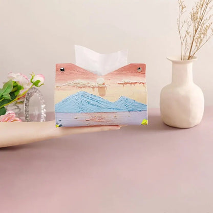 Aesthetic Leather Pink Tissue Case Large Storage Oil Painting Paper Towel Box Creative Durable Napkin Holder Home - ADFIRE