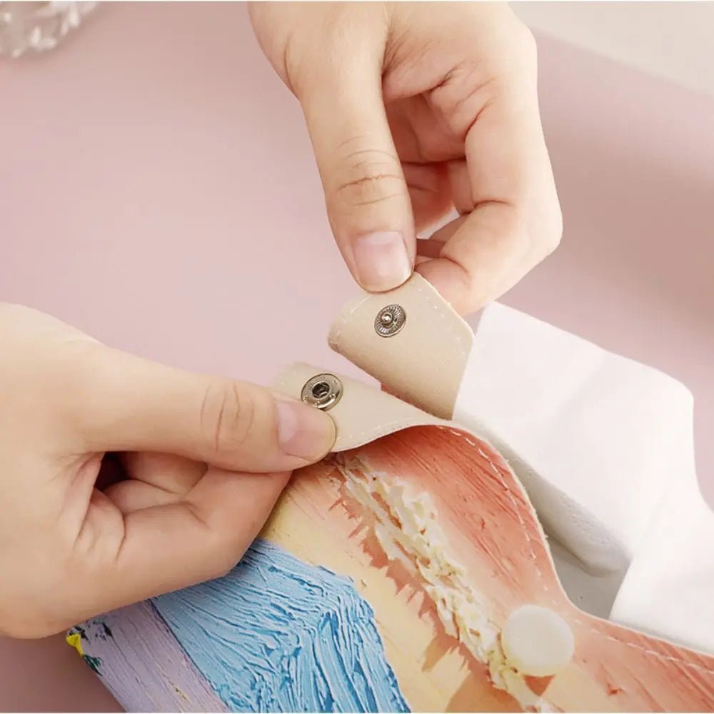 Aesthetic Leather Pink Tissue Case Large Storage Oil Painting Paper Towel Box Creative Durable Napkin Holder Home - ADFIRE
