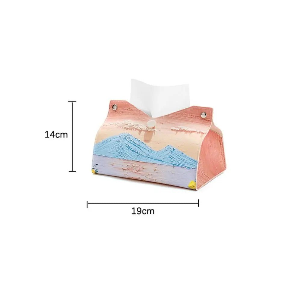 Aesthetic Leather Pink Tissue Case Large Storage Oil Painting Paper Towel Box Creative Durable Napkin Holder Home - ADFIRE