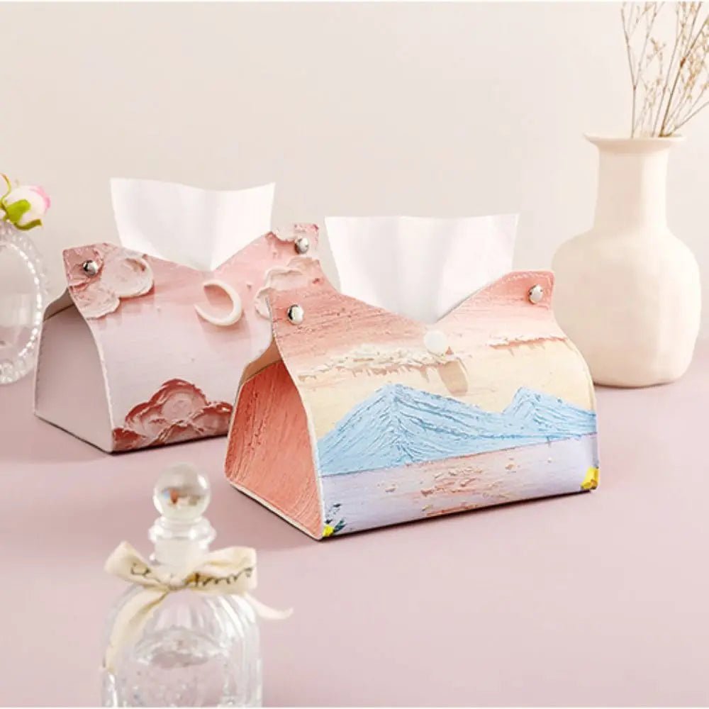 Aesthetic Leather Pink Tissue Case Large Storage Oil Painting Paper Towel Box Creative Durable Napkin Holder Home - ADFIRE