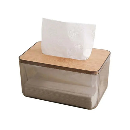Bamboo Wooden Cover Plastic Tissue Box Paper Holder Dispenser Home Storage Case - ADFIRE