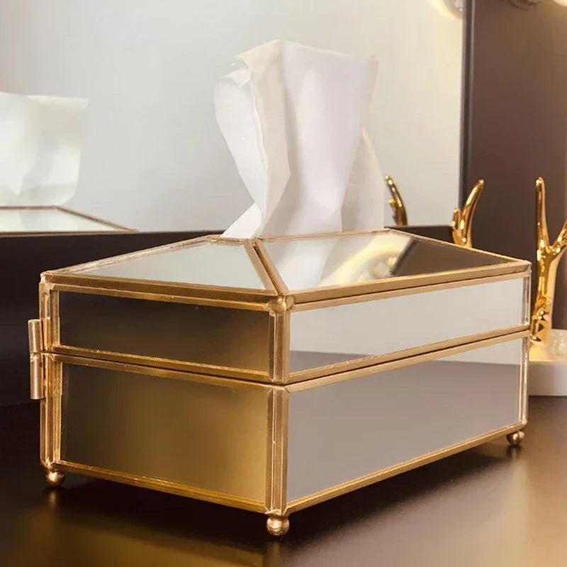 Luxury European Style Practical Mirror Glass Tissue Box Waterproof Paper Towel Holder Dressing Table Tray Home Decor - ADFIRE