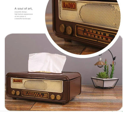 Retro Radio Shape Tissue Paper Box Napkin Storage Box Container Paper Towel Holder Paper Towel Holder Case for Home Bar Office - ADFIRE