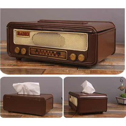 Retro Radio Shape Tissue Paper Box Napkin Storage Box Container Paper Towel Holder Paper Towel Holder Case for Home Bar Office - ADFIRE
